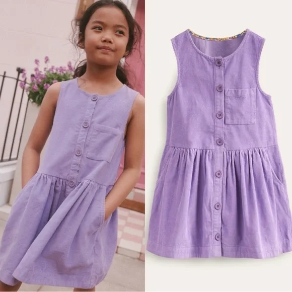Mini Boden / Button Pinafore Dress in Aster Purple Size 3-4 - Picture 1 of 7
